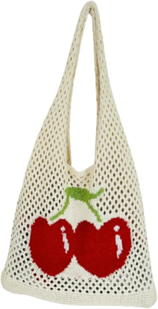 Crochet Bag for Women,Cherry Tote Bag Shoulder Bag Beach Bag Travel Bag | Amazon (US)