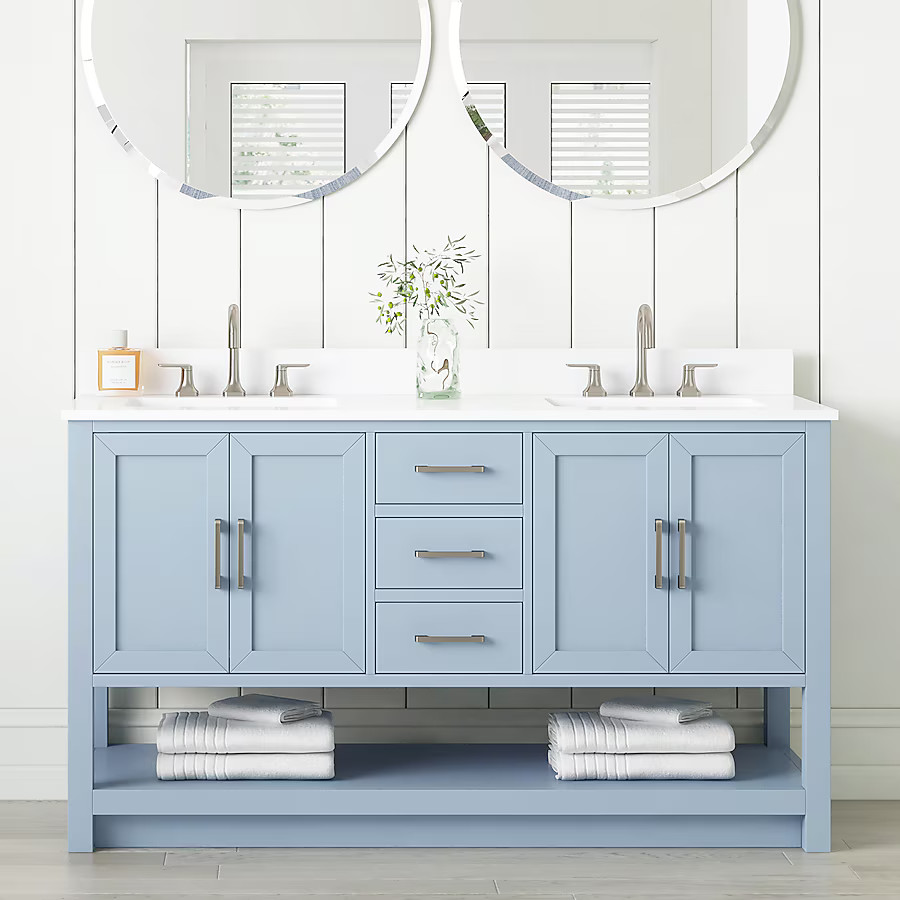 allen + roth Margie 60-in Light Cornflower Blue Undermount Double Sink Bathroom Vanity with White... | Lowe's