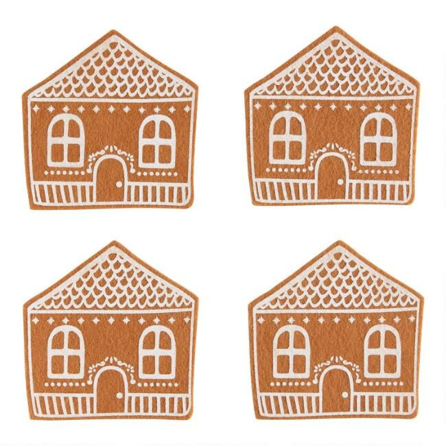 Felt Gingerbread House Coasters 4 Pack | World Market
