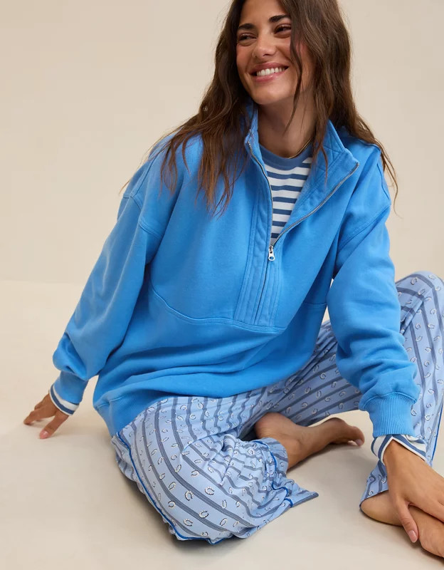 Aerie Oh Zip! Sweatshirt Women's Rome Blue XL | Aerie