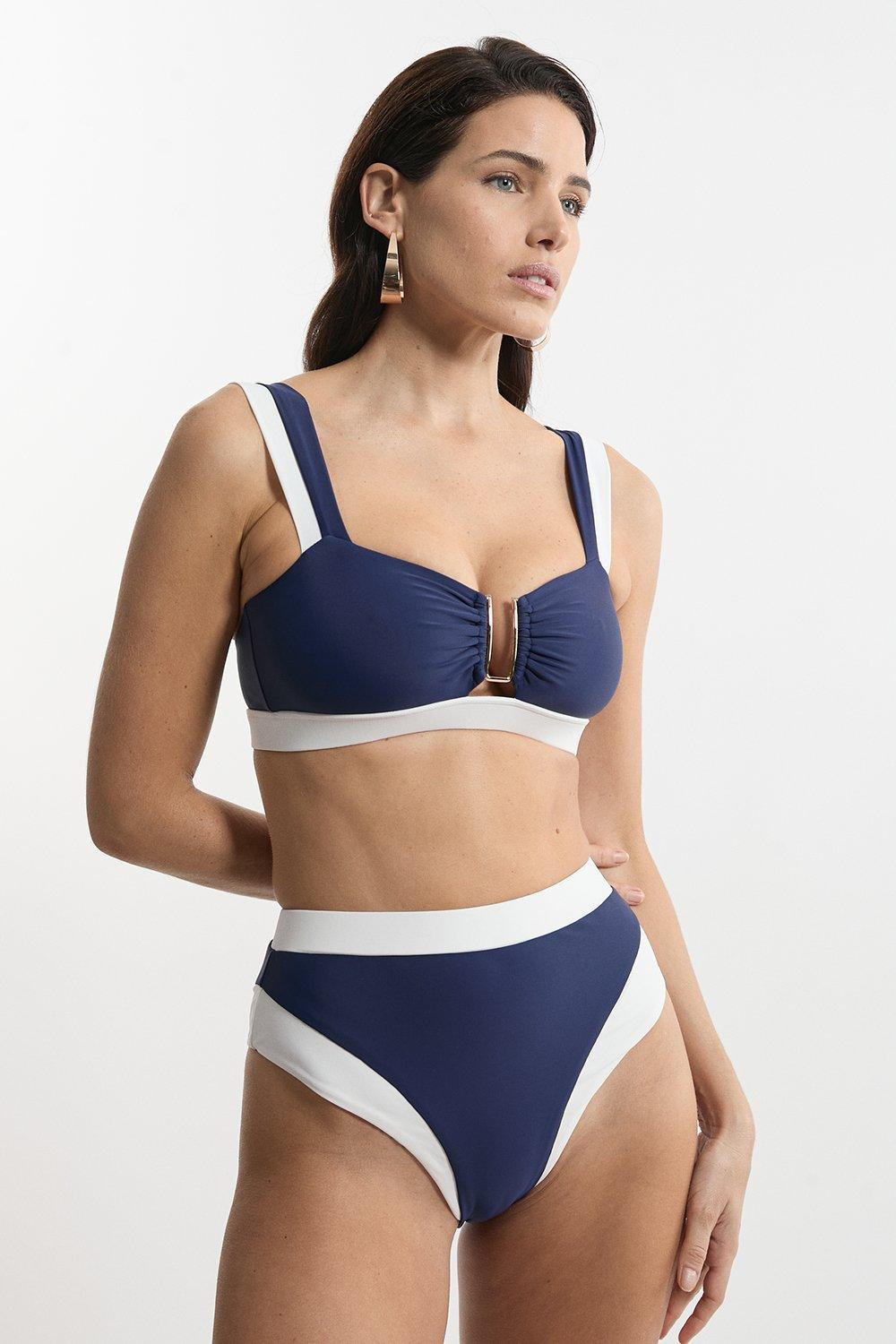 Color Blocked Trimmed Bikini Top | Karen Millen US