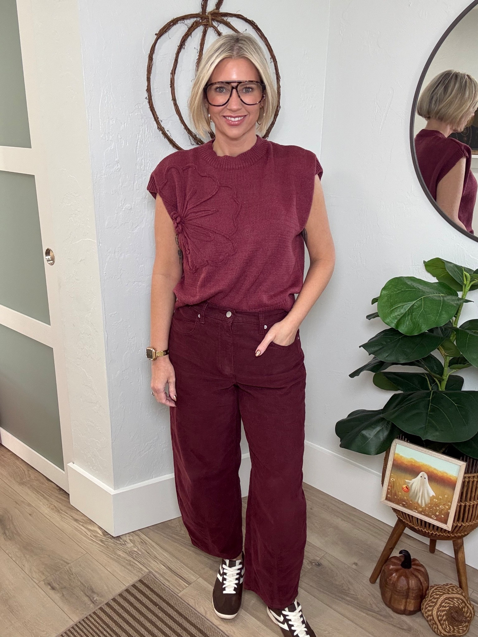 I’m all about a monochromatic moment! 

3D Floral Short Sleeve Sweater from Amazon. I’m wearing a medium. 

My corduroy barrel jeans are from Target. I’m wearing an 8. 

Brown sneaks from Walmart, sized up a 1/2.

Casual outfit, weekend outfit, 

#LTKStyleTip #LTKOver40 #LTKFindsUnder50