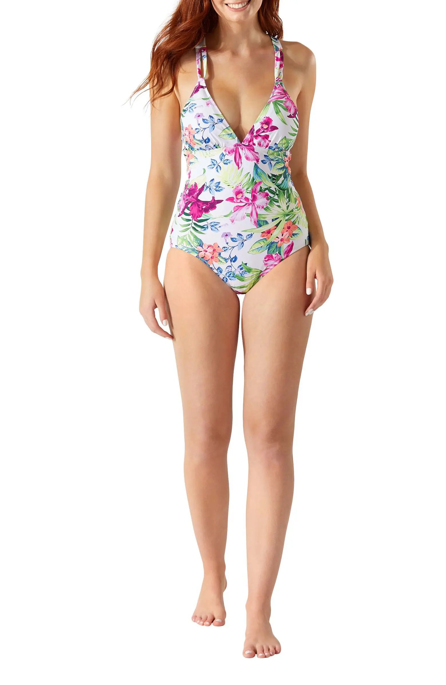 Coastal Gardens Reversible Lace-Up Back One-Piece Swimsuit | Nordstrom