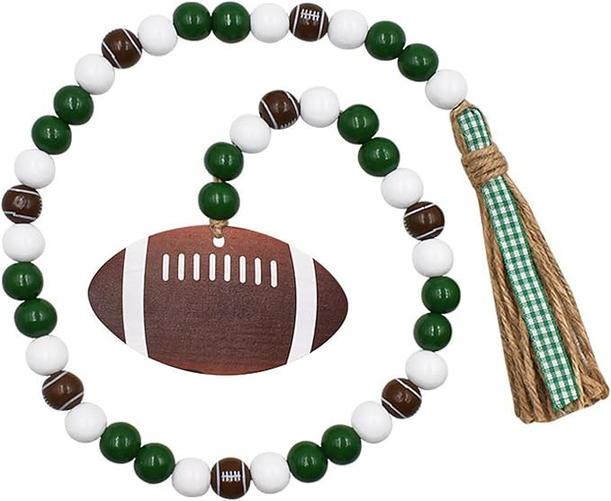 Football Wood Bead Garland with Tassel, Sports Party Décor Home Tiered Tray Decoration Jute Rope... | Amazon (US)