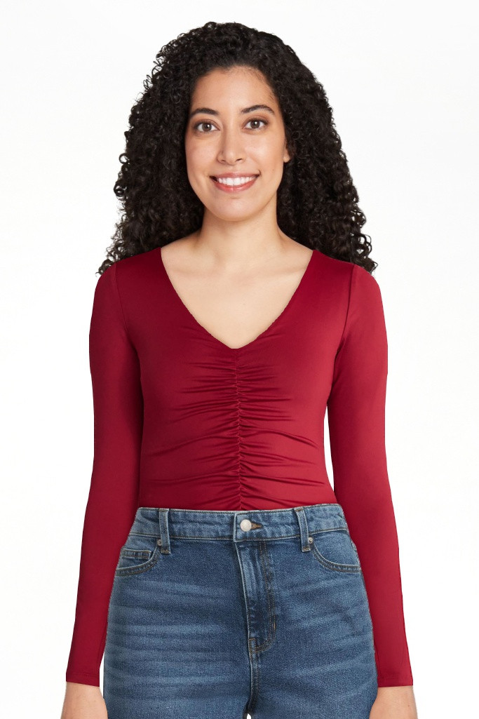 Madden NYC Women's Ruched Sculpting Bodysuit with Long Sleeves, Sizes XXS-XXL - Walmart.com | Walmart (US)