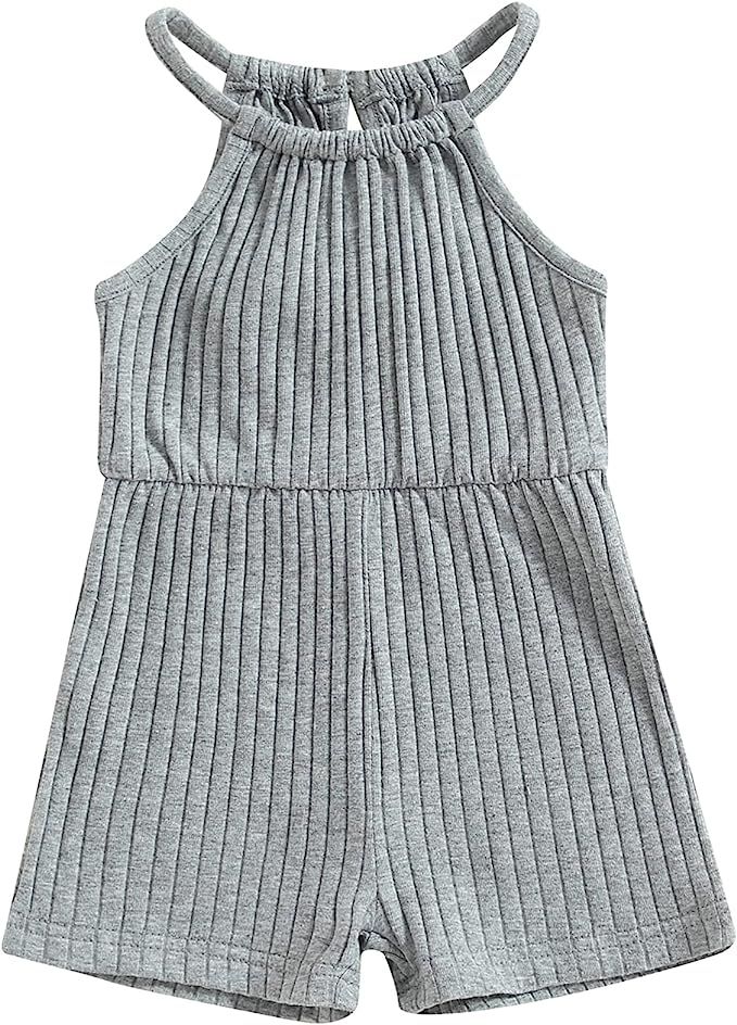 Mubineo Toddler Baby Girl Summer Basic Plain Sleeveless Halter Romper Jumpsuit Overalls Clothes | Amazon (US)