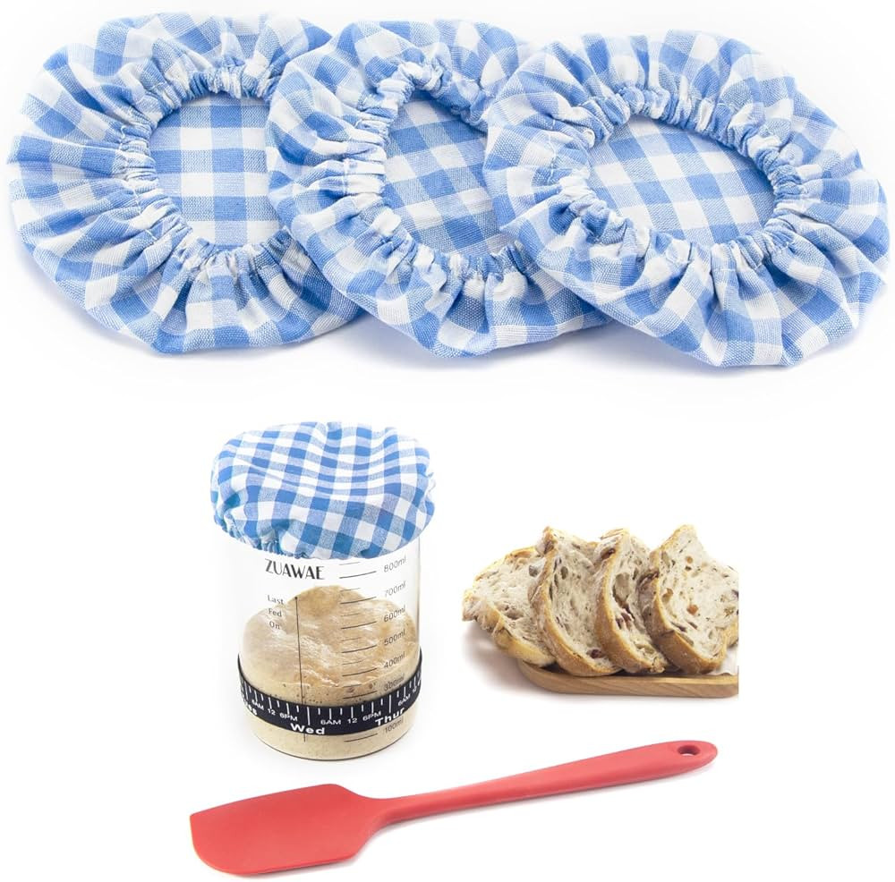 Sourdough Jar Cover, Reusable Sourdough Cloth Cover, 3pc Handmade Cotton Cloth Covers for Sourdou... | Amazon (US)