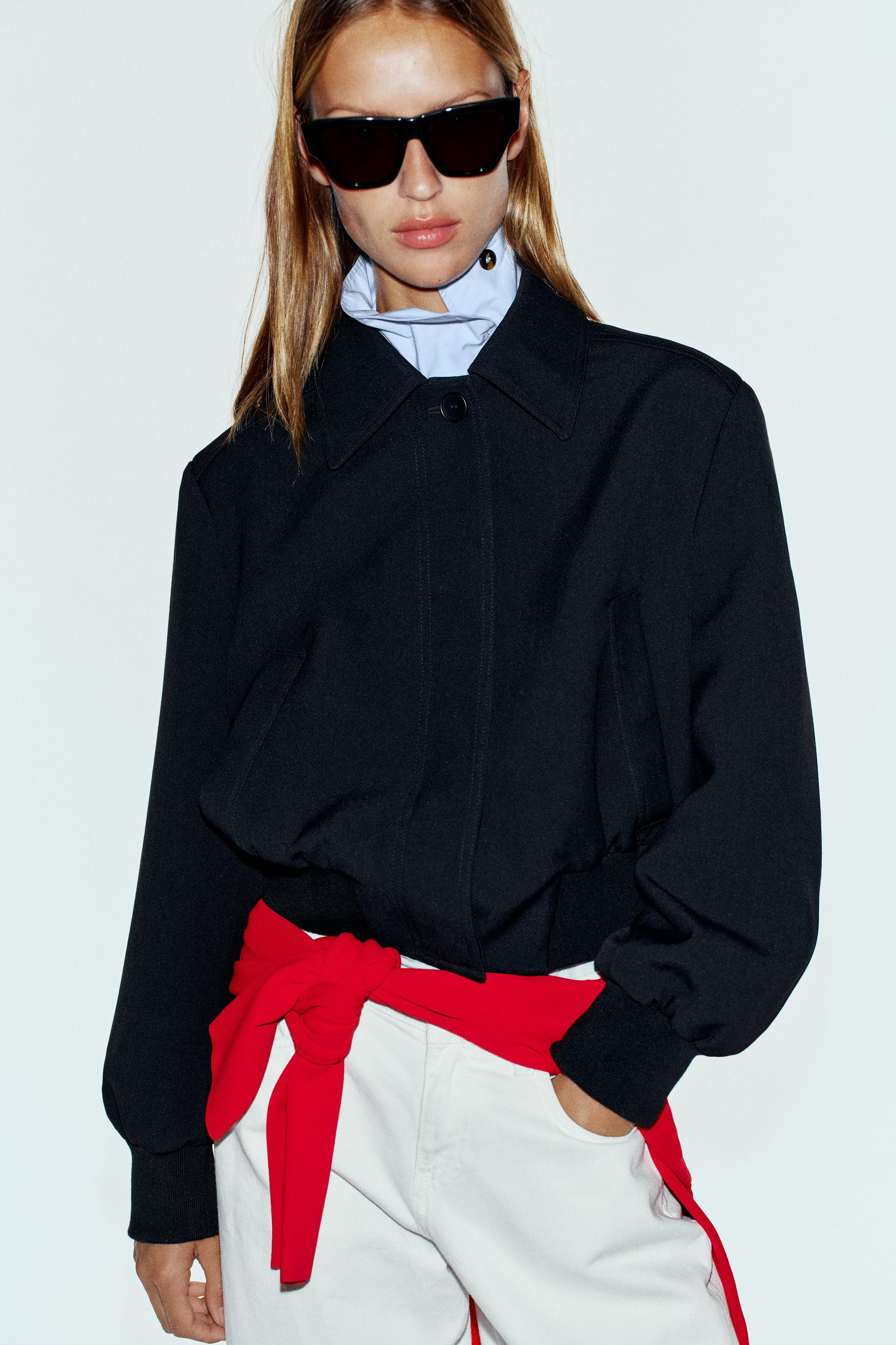 Zara - Cropped Jacket With Shoulder Pads - Black - M - Woman | Zara US