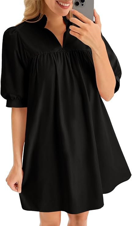 Cicy Bell Womens V Neck Babydoll Mini Dress Short Puff Sleeve Summer Casual Swing Dresses with Po... | Amazon (US)
