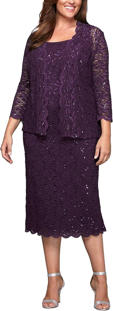 Alex Evenings Women's Plus Size Lace Jacket Dress | Amazon (US)