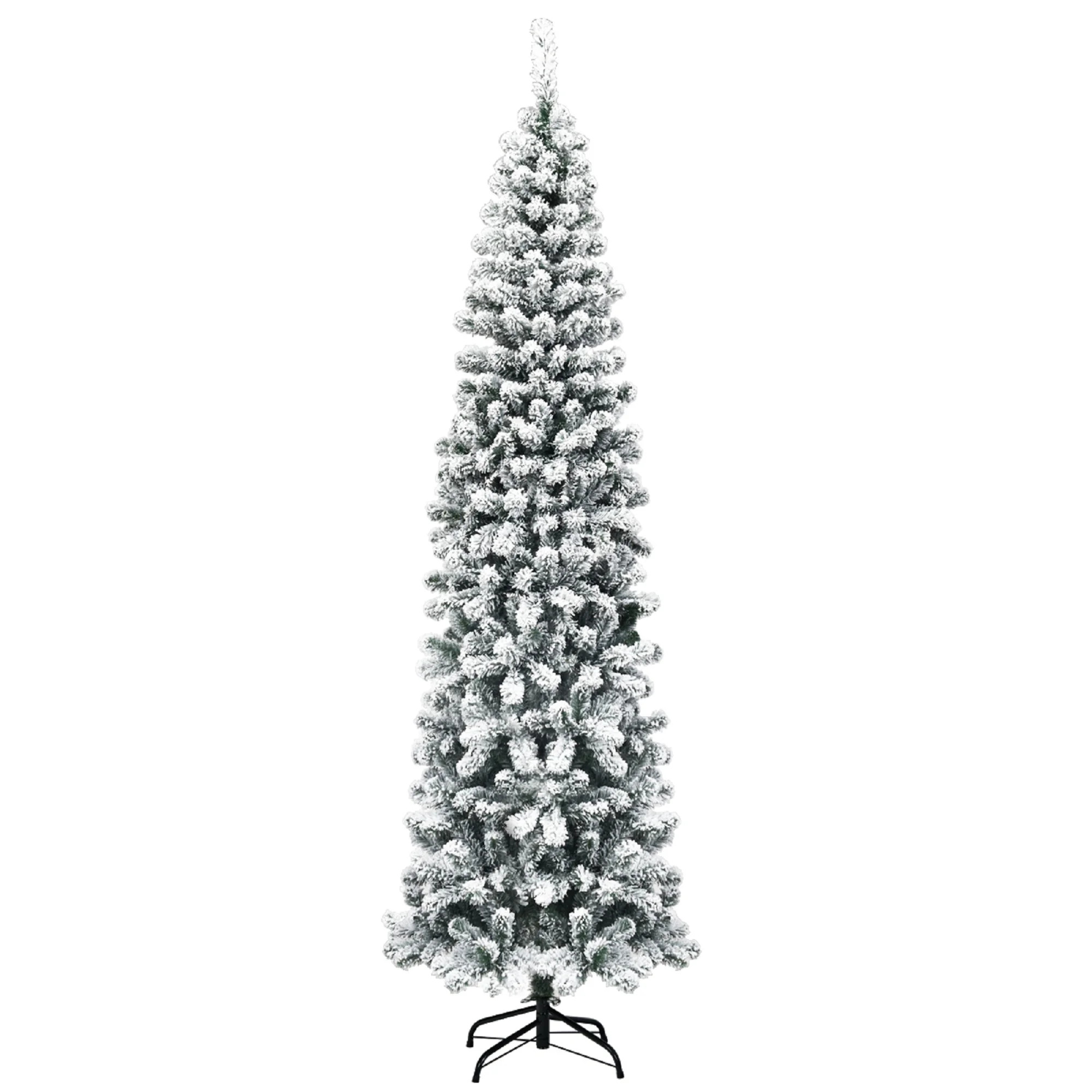 Costway 7.5Ft Unlit Hinged Snow Flocked Artificial Pencil Christmas Tree w/ 641 Tips | Walmart (US)