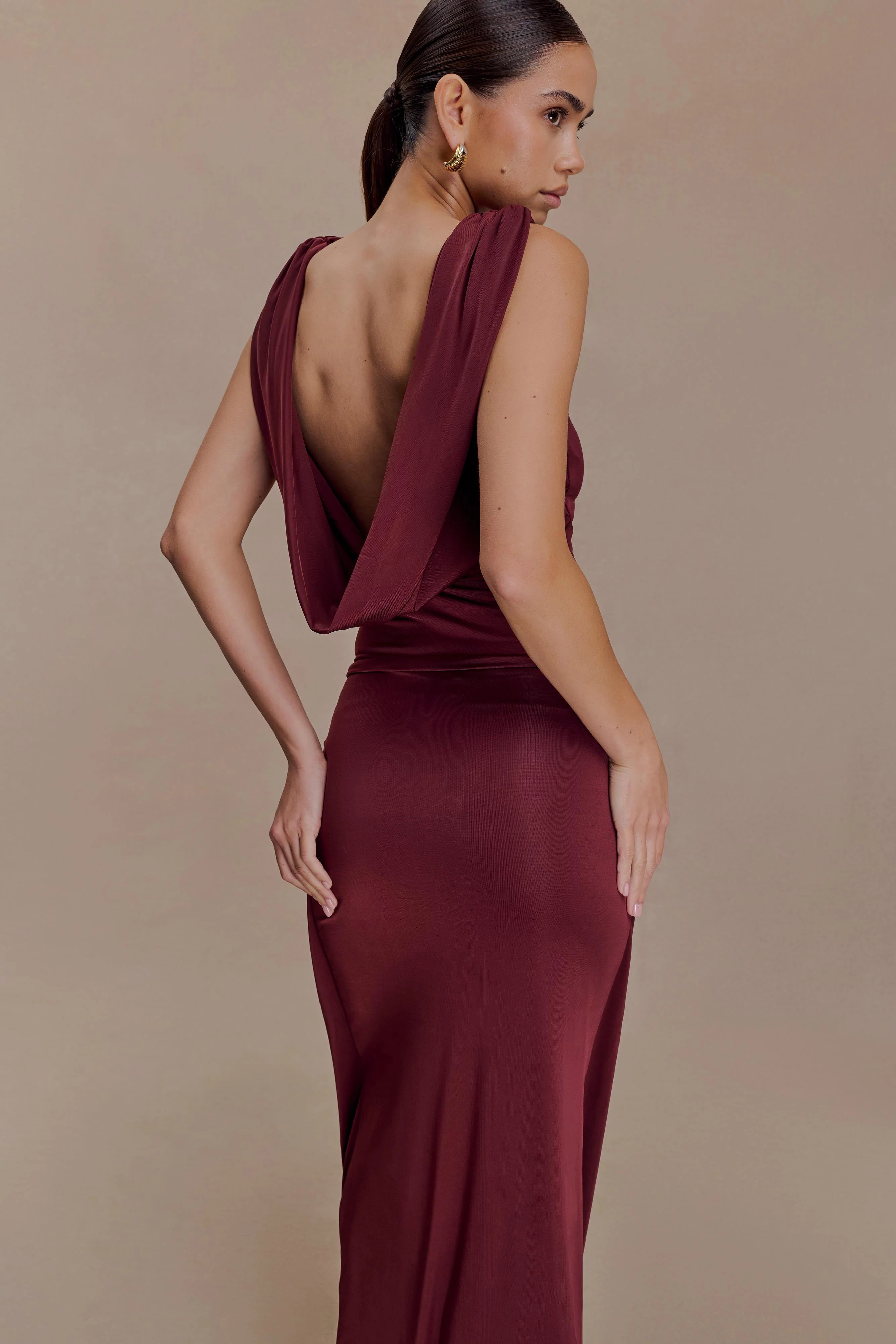 Bridget Slinky Cowl Back Top - Burgundy | Meshki UK