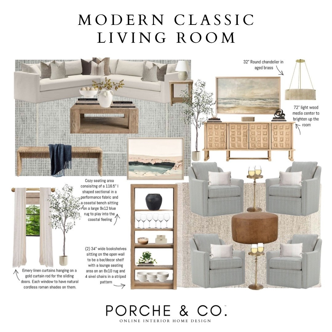 This Modern Classic Living Room blends coastal tones, timeless textures, and cozy performance fabrics — perfect for laid-back gatherings and everyday comfort 🌊✨ Living Room Online Interior Design by Porche & Co., where classic charm meets livable luxury.

#porcheandco #visionboard #moodboard #interiordesign #virtualdesign #modernclassic #livingroomdesign #onlineinteriordesign #coastalvibes #neutraldecor


#LTKStyleTip #LTKHome #LTKOver40