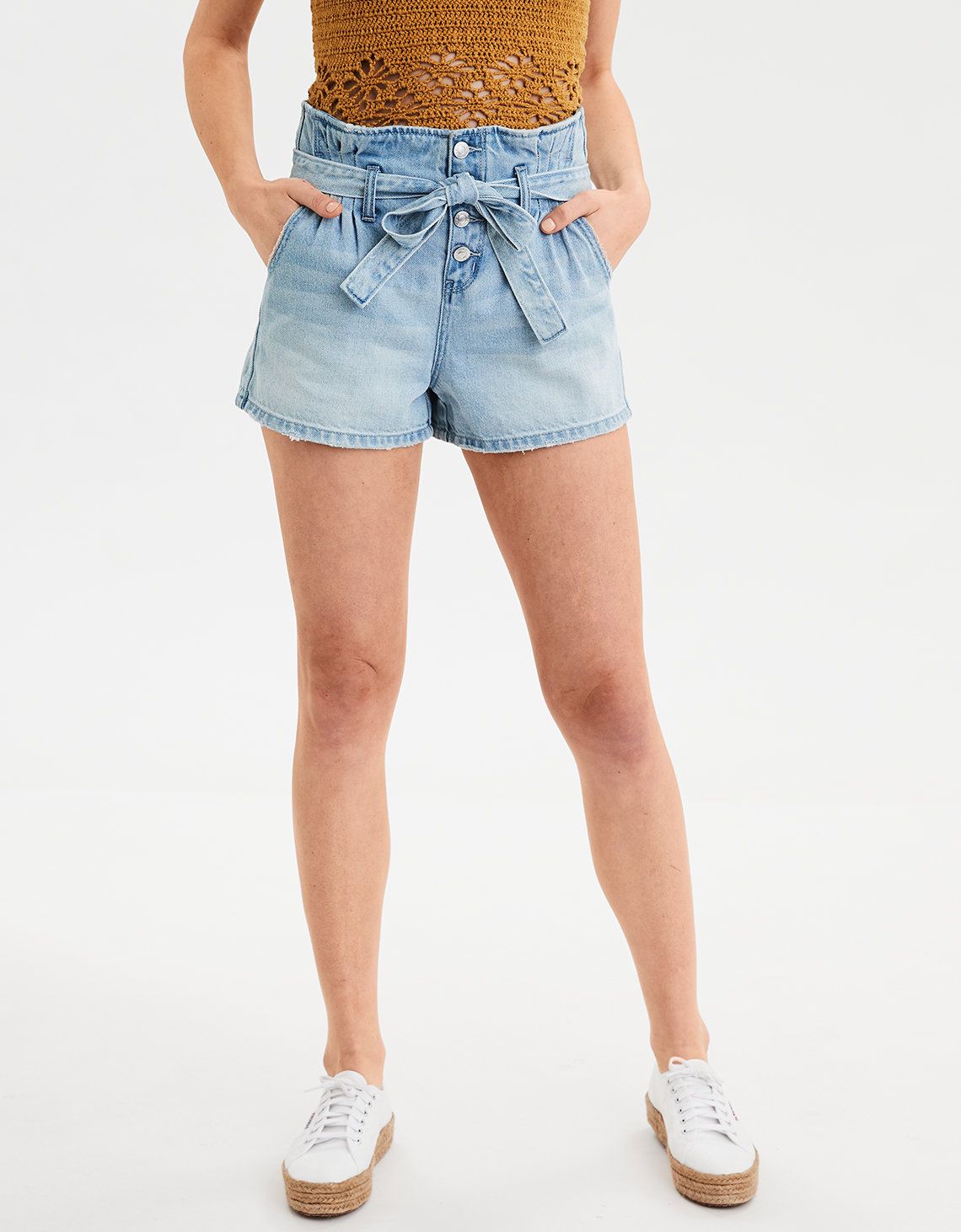 Paperbag Denim Mom Shorts | American Eagle Outfitters (US & CA)