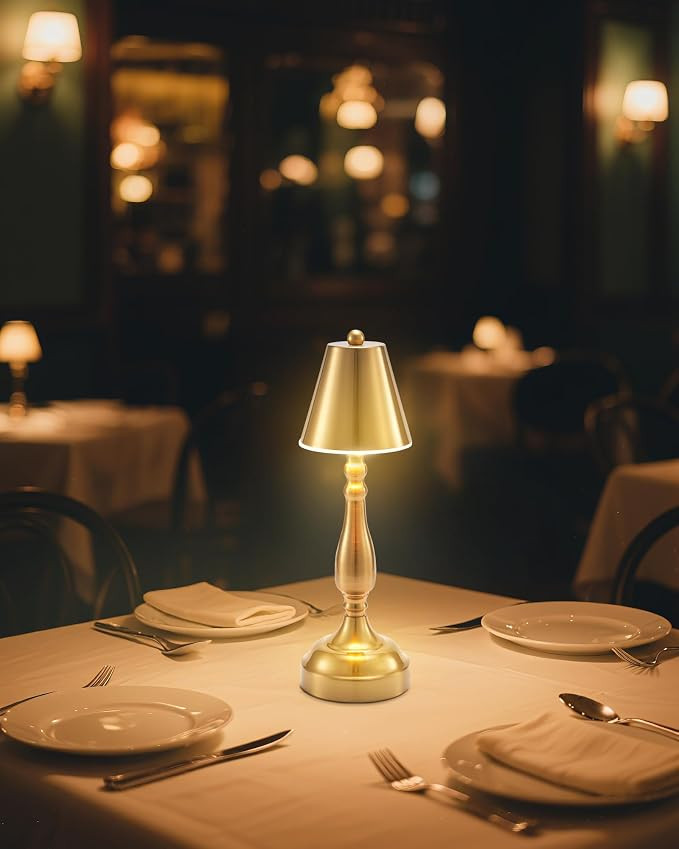 LED Cordless Rechargeable Table Lamp, Small Battery Operated Brass Lamp for Restaurant Dining Din... | Amazon (US)