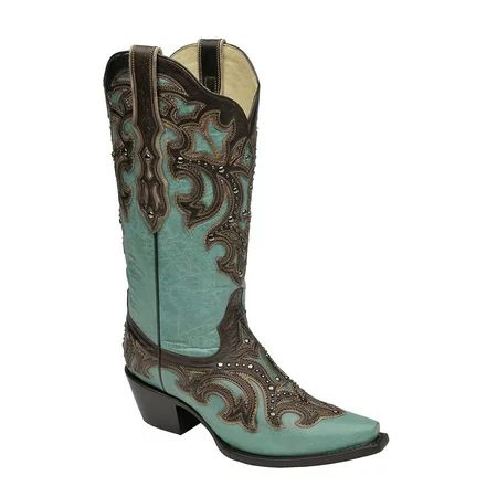 CORRAL Women's Turquoise Studded With Chocolate Inlay Snip Toe Cowgirl Boots G1184 (8.5 B(M) US) | Walmart (US)