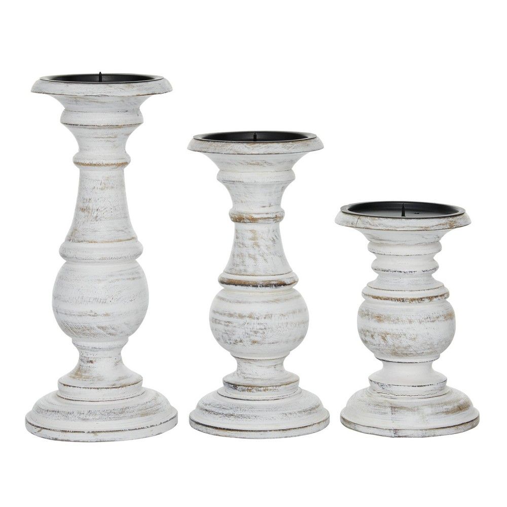 Rustic Candle Holder Set 3ct - Olivia & May, White | Target
