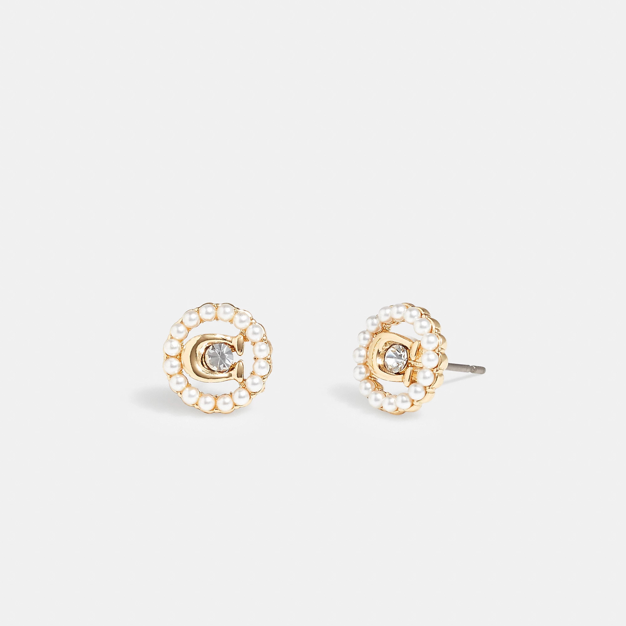 Coach Sculpted C Pearl Stud Earrings - Women's Earrings - Gold | Coach (US)