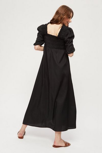 Black Shirred Midi Dress | Debenhams UK