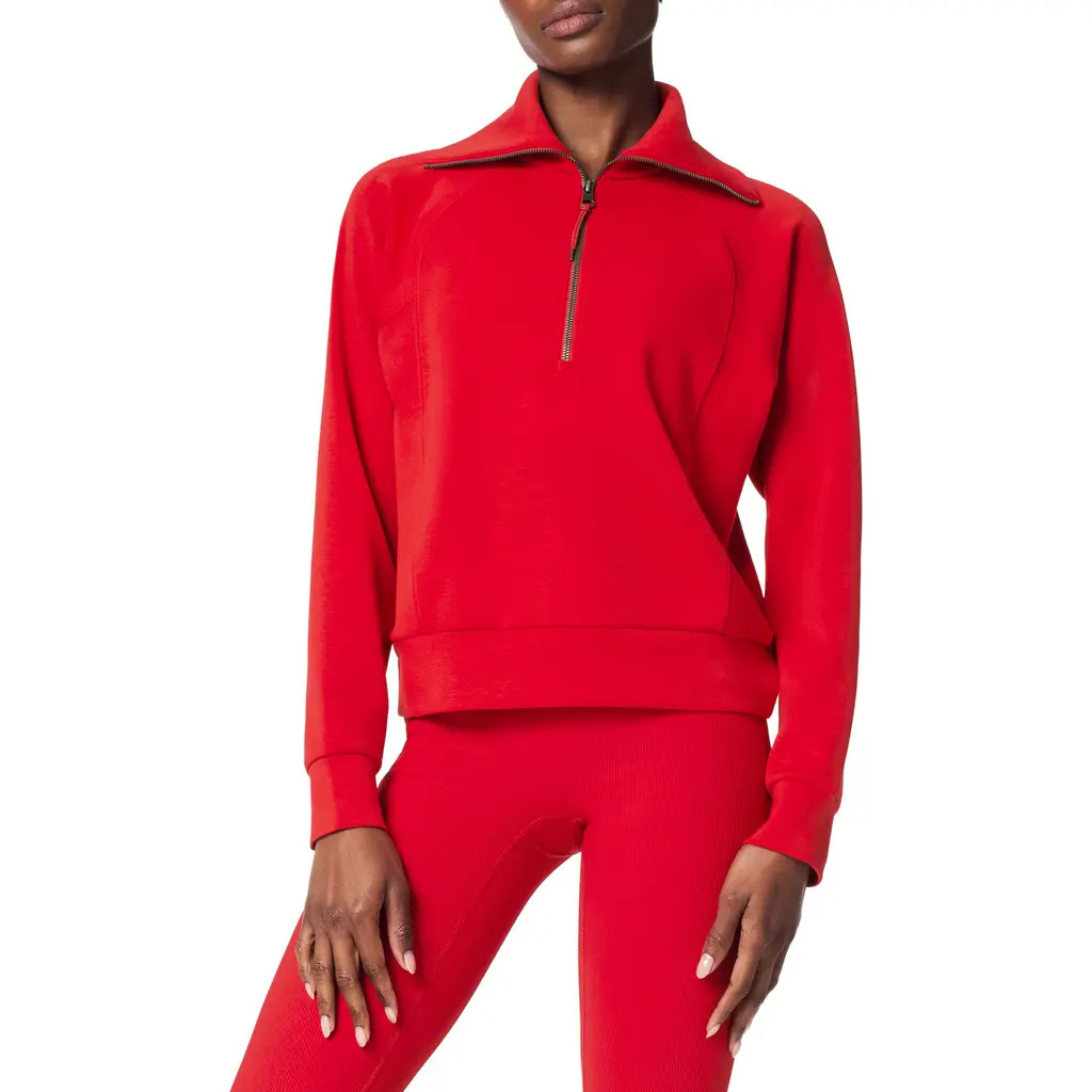 SPANX® AirEssentials Half Zip Sweatshirt in Spanx Red at Nordstrom, Size X-Large | Nordstrom