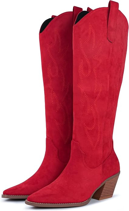 Cowgirl Boots Women Knee High Boots Pointed Toe and Block Heel Cowboy Suede and Faux Leather West... | Amazon (US)