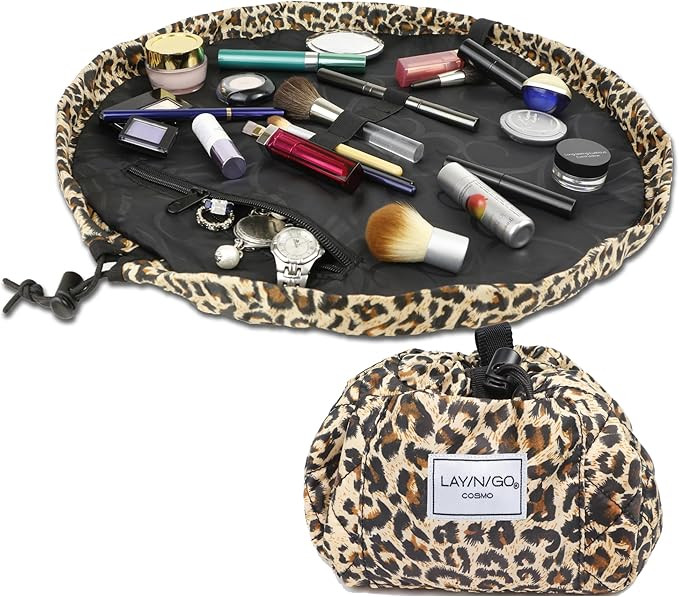 Lay-n-Go Cosmo Layflat Drawstring Cosmetic & Makeup Bag Organizer w/Zipper Pocket, Brush Loops & ... | Amazon (US)