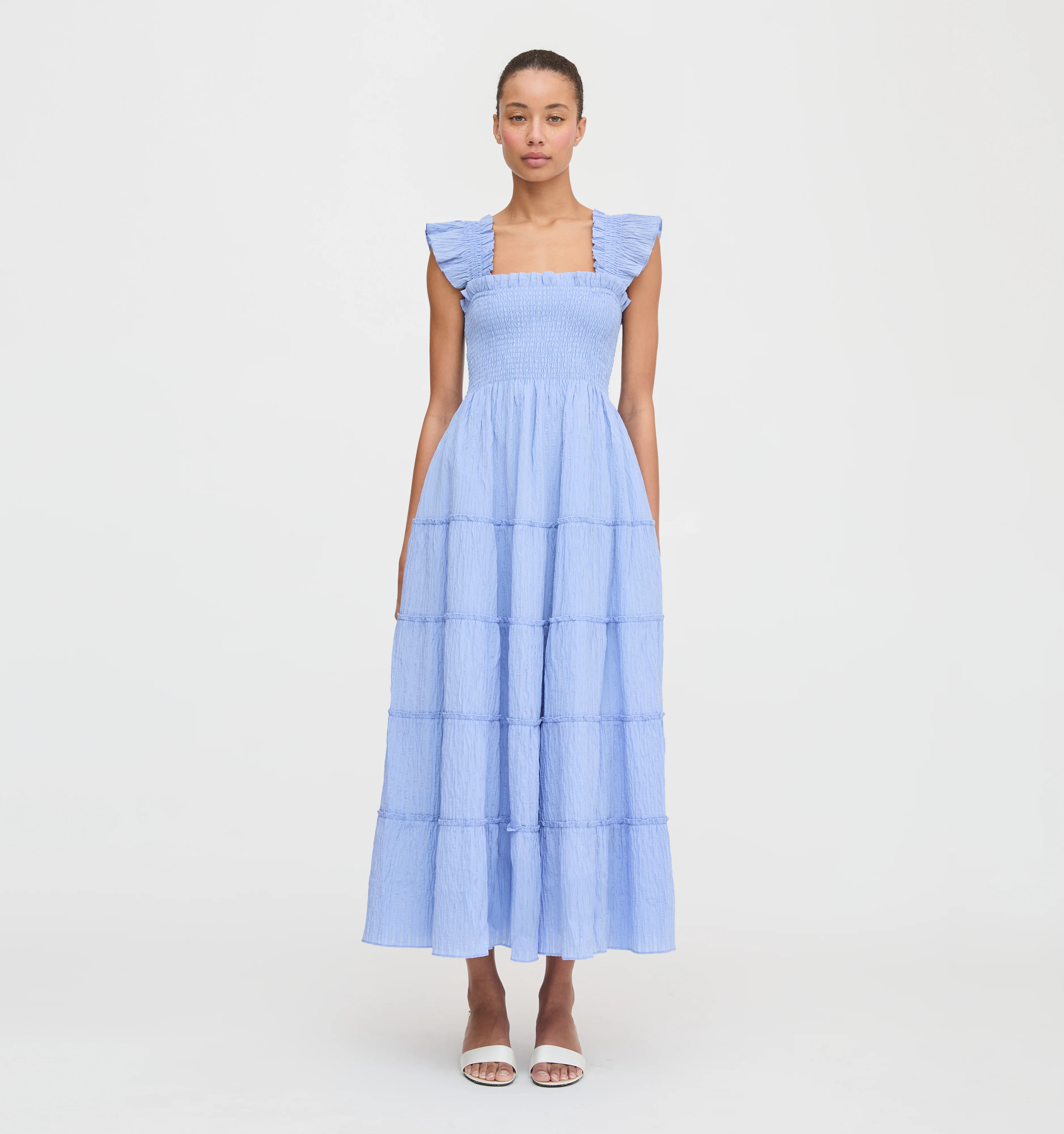 The Ellie Maxi Nap Dress - Navy Sheer Plaid | Hill House Home US