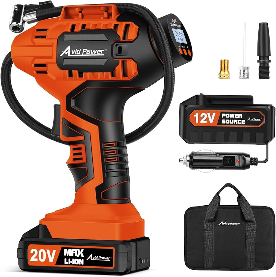 Avid Power Tire Inflator Portable Air Compressor, 20V Cordless Rechargeable Battery Tire Pump w/ ... | Amazon (US)