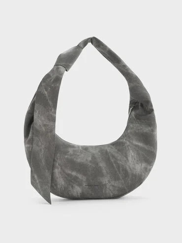 Toni Denim Knotted Crescent Hobo Bag
    
         - Dark Grey | Charles & Keith UK