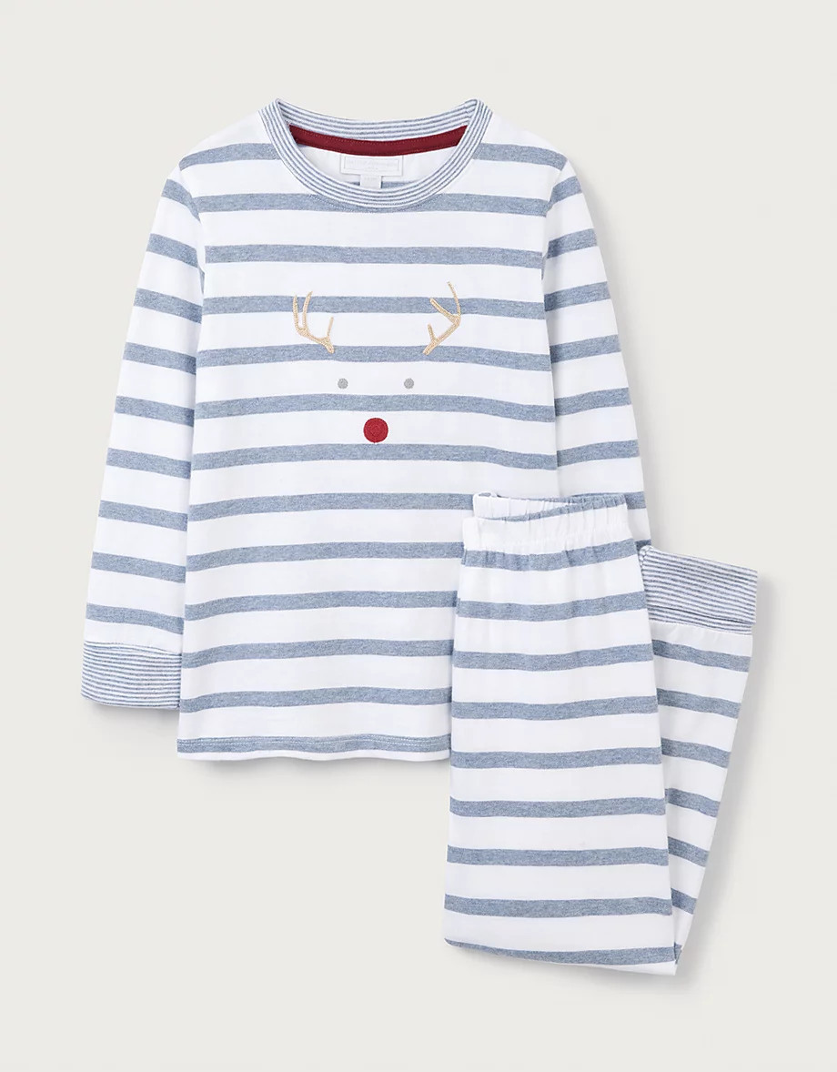 Organic Cotton Slim Fit Jingles Blue Stripe Pyjamas (2–12yrs) | The White Company UK & ROW