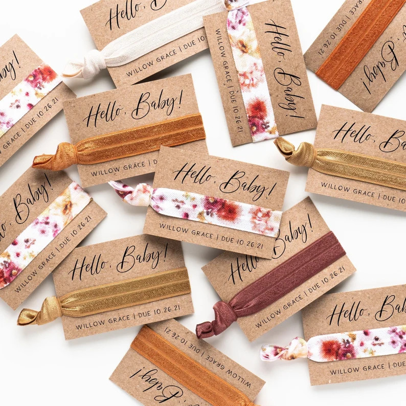 Dried Floral Baby Shower Favors | Terracotta Desert Boho Personalized Baby Shower Hair Tie Favors... | Etsy (US)