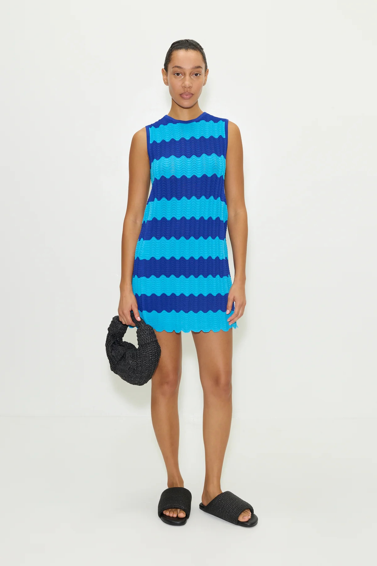 Moji Knit Mini Dress in Blue Tontal Wave Stripe | SIMONMILLER | Simon Miller