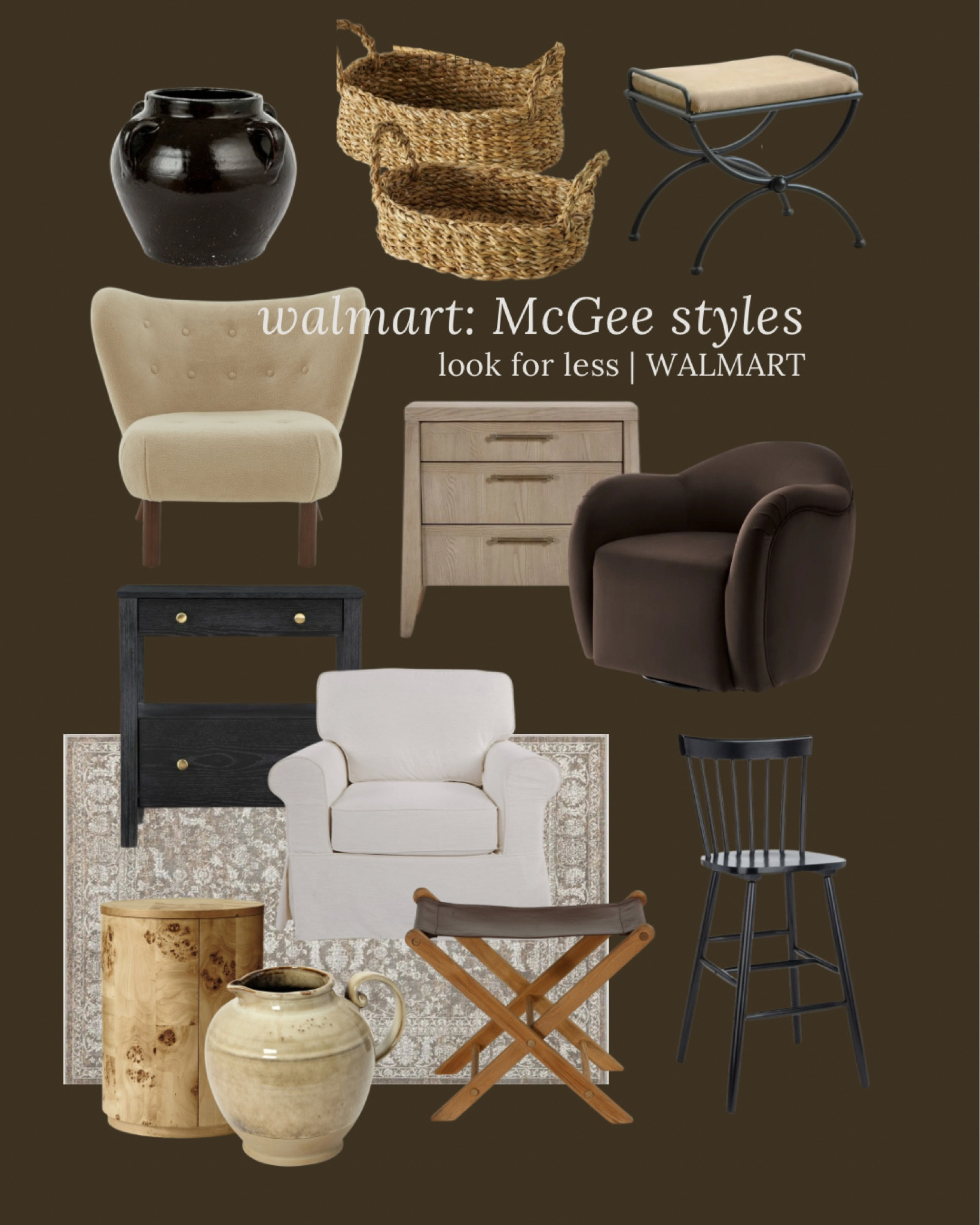 McGee and Co style from Walmart, nightstand, natural, wood, nightstand, stool, accent chair, brown, accent chair, vase, picture, baskets, rug, area, rug, stool

#LTKHome #LTKSaleAlert #LTKStyleTip