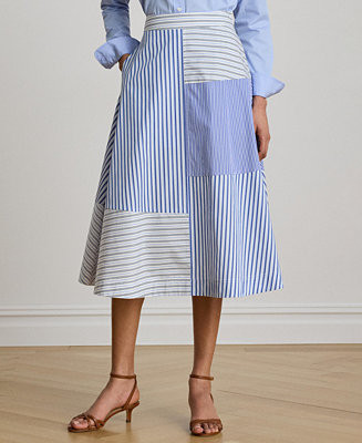 Lauren Ralph Lauren Women's Patchwork Striped Broadcloth Midi A-Line Skirt - Macy's | Macy's