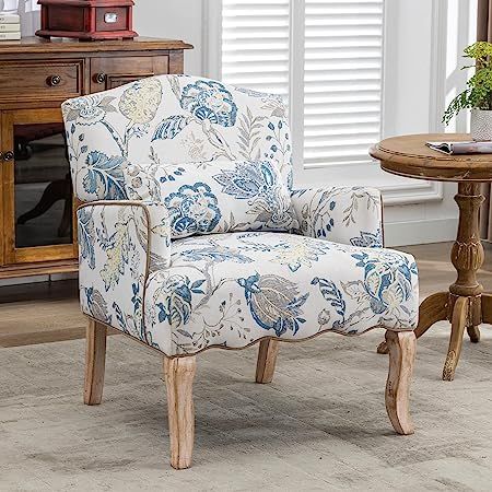 Bonzy Home Modern Accent Chair, Comfy Linen Armchair with Wooden Legs, Upholstered French Country... | Amazon (US)
