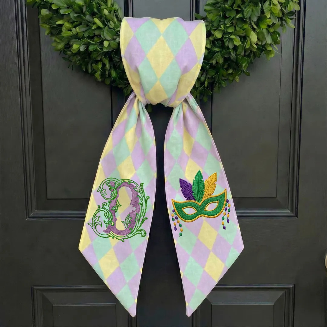 Personalized Mardi Gras Harlequin Wreath Sash, Custom Wreath Sash Embroidery, Mardi Gras Embroide... | Etsy (US)