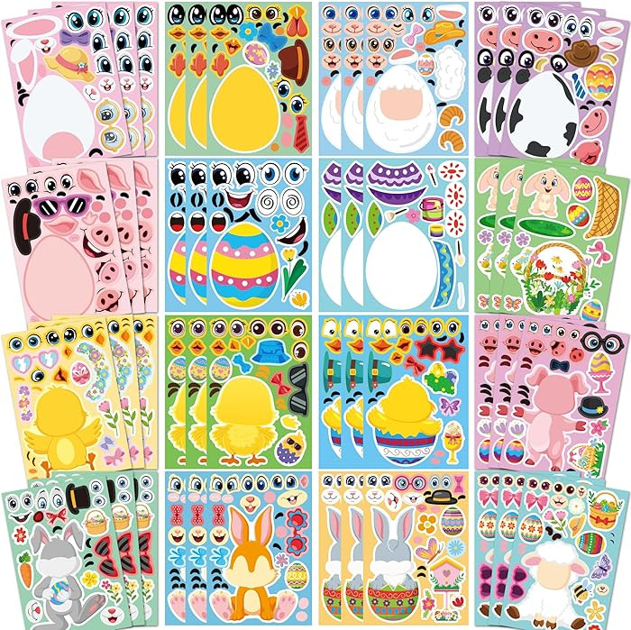 MISS FANTASY 48 Sheets Easter Stickers for Kids Toddlers Crafts Basket Stuffers Party Favors Acti... | Amazon (US)