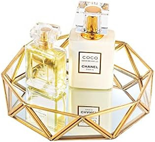 Feyarl Gold Clear Glass Mirror Make up Vanity Tray Jewelry Organizer Tray Ornate Cosmetic Tray Ge... | Amazon (US)