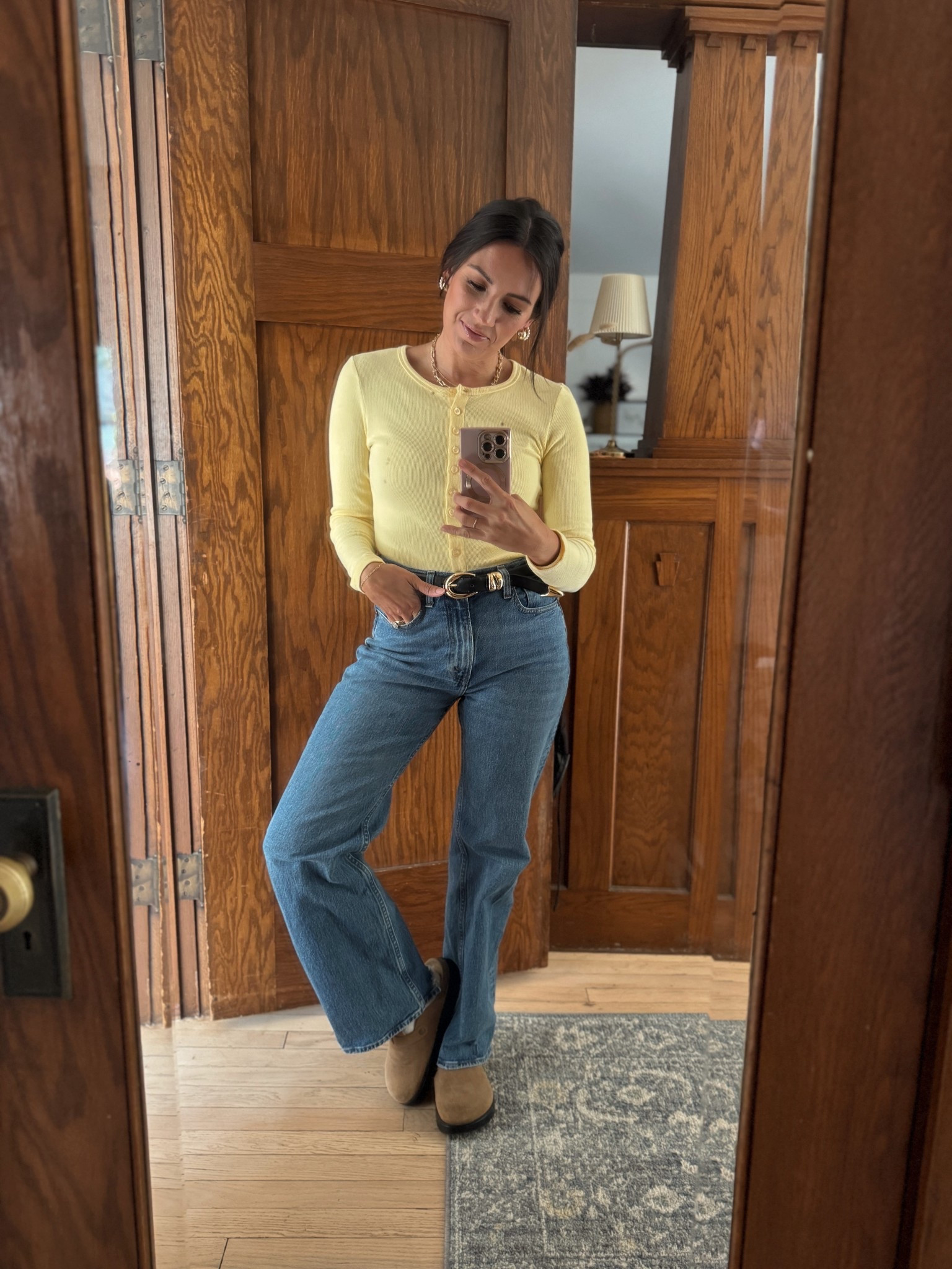 Casual meets classic with this soft butter-yellow henley top tucked into a pair of vintage-wash straight-leg jeans. I added my go-to black belt with gold hardware, cozy suede clogs, and minimal jewelry for that easy, pulled-together everyday look. Perfect for a slow morning at home, errands around town, or a coffee date on Main Street. ✨

#LTKSeasonal #LTKStyleTip