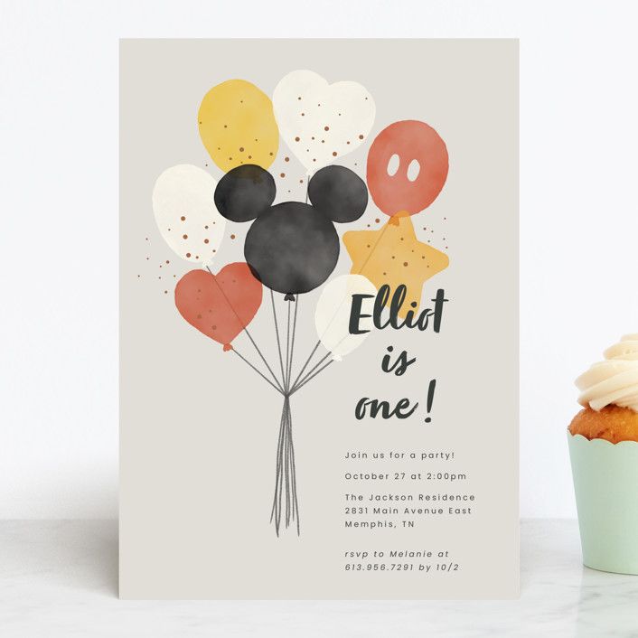 "Disney's Mickey Balloon Bunch" - Customizable Children's Birthday Party Invitations in Beige by ... | Minted