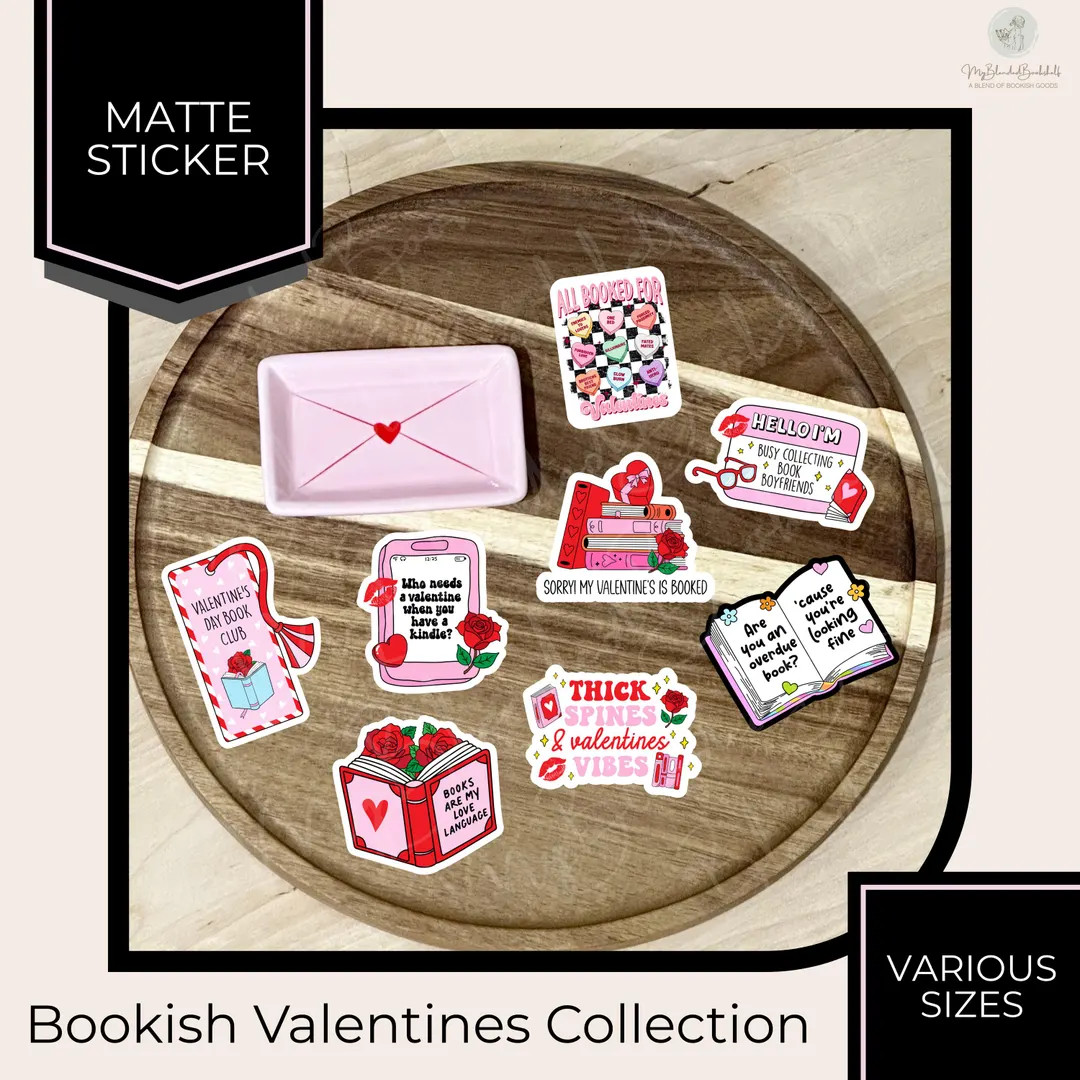 Bookish Valentines Collection | Valentines Matte Stickers | Myblendedbookshelf - Etsy | Etsy (US)