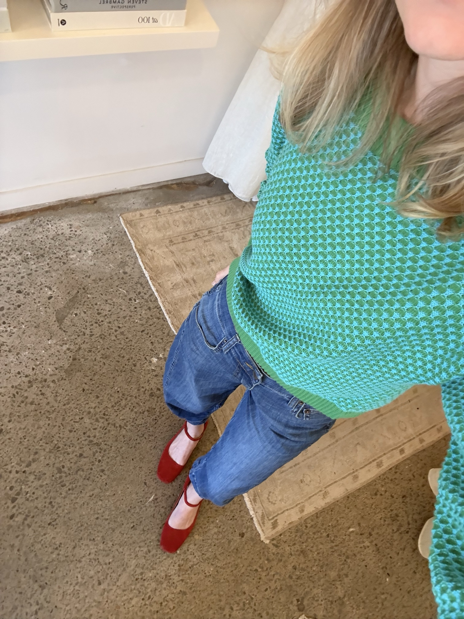 Pop of red a I’m obsessed with red shoes right now (also these are the most comfortable jeans I’ve ever worn) 

#LTKPetite #LTKSaleAlert #LTKootd