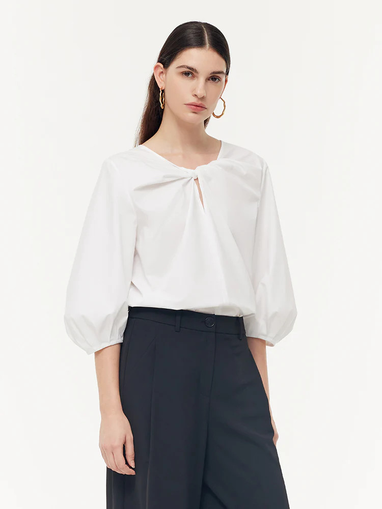 Twist 3/4 Sleeves Reversible Women Blouse | GOELIA