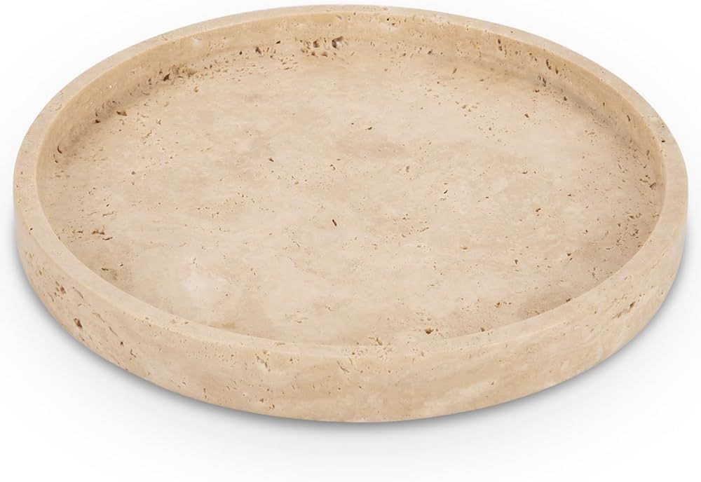 WORHE Natural Travertine Vanity Tray for Bathroom, Dresser, Counter, Home Decor Marble Round Deco... | Amazon (US)