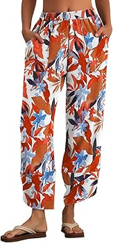 Feiersi Womens Baggy Wide Leg Pants Elastic Waisted Casual Palazzo Harem Pants Summer Beach Trous... | Amazon (US)