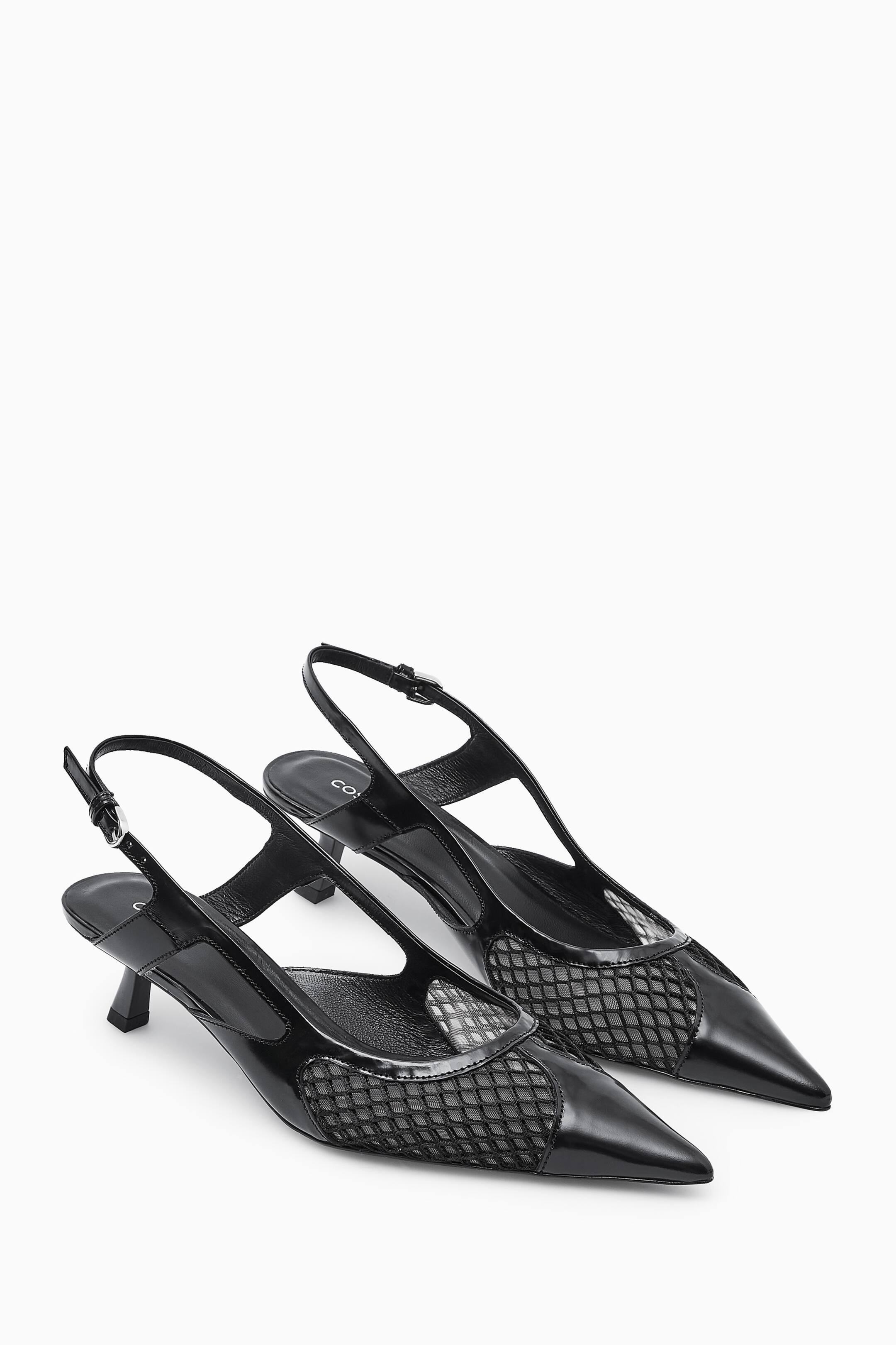 POINTED MESH SLINGBACK KITTEN HEELS - BLACK - Ladies | H&M GB | H&M (UK, MY, IN, SG, PH, TW, HK)