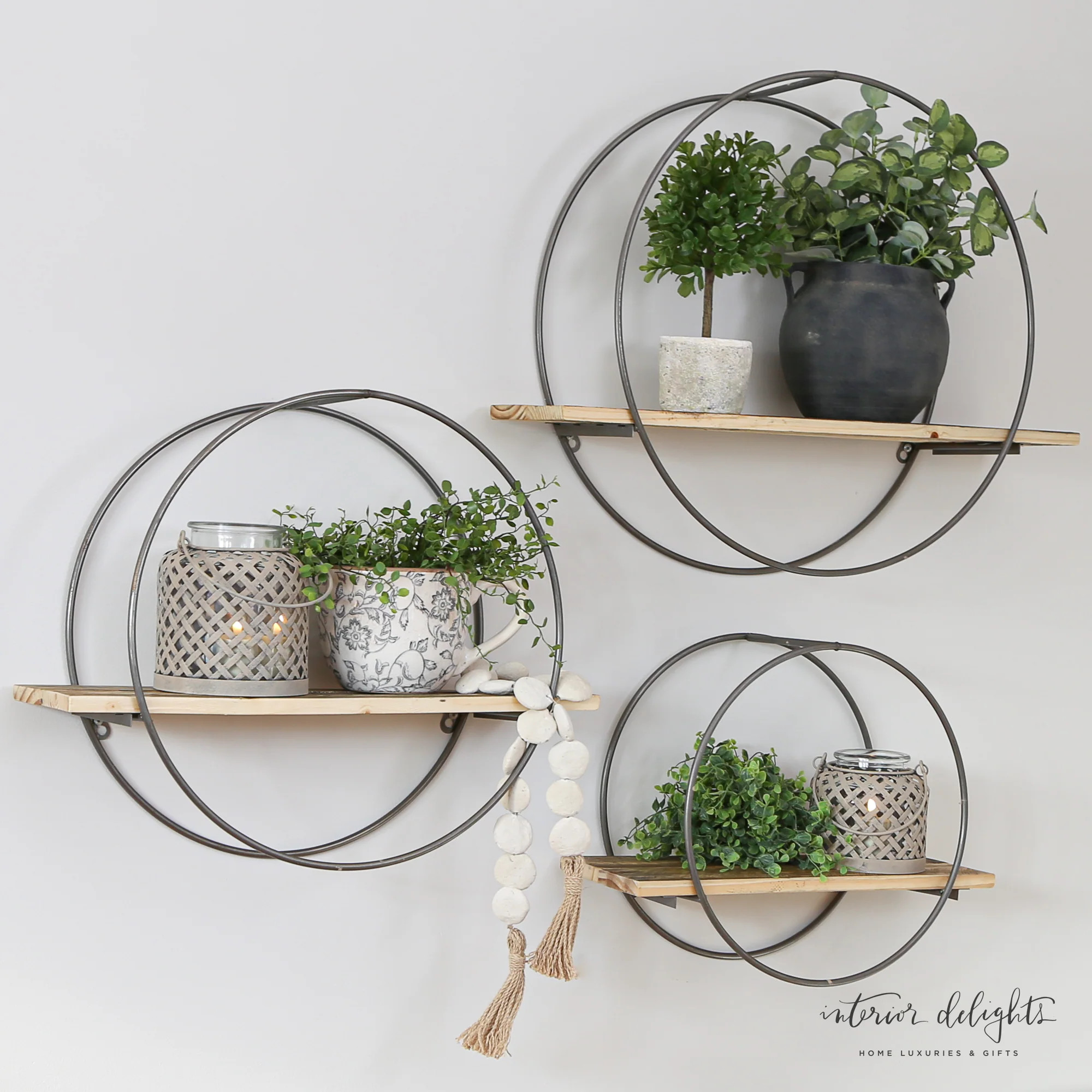 Large Group of 3 Circular Shelves with Reclaimed Wood | Interior Delights