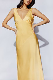 Nadia Maxi Satin Dress With Back Cowl - Lemon | MESHKI US