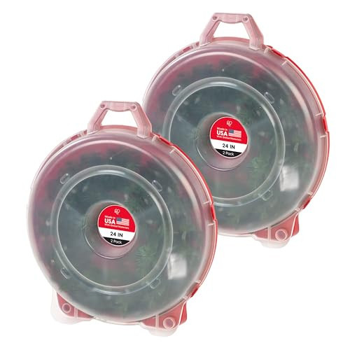 IRIS USA 24" Wreath Storage Container With Latches and Handle, 2 Pack, For Holiday Garland/Wreath, Holiday Decorations, and Heavy Duty, Portable, High Protection, and Space Saving Storage, Clear/Red | Amazon (US)