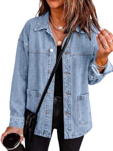 Trendy Queen Womens Oversized Jean Jacket Boyfriend Denim Shacket Outfits | Amazon (US)